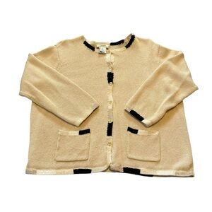 Talbots Cardigan Closet Staple Minimalist Cotton Beige Colorblock Trim Sz X